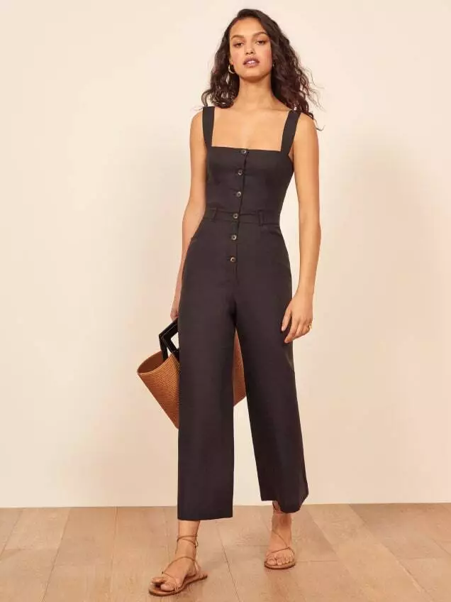 Black Button Down Jumpsuit with Pockets