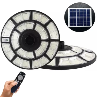 FARO LAMPIONE SOLARE LUCE LED 1200W UFO SENSORE DI MOVIMENTO E CREPUSCOLARE IP67