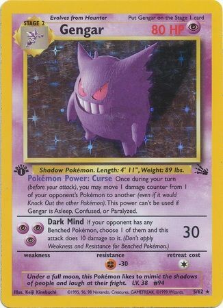 GENGAR - 5/62 - 1st Edition Fossil - Holo - Pokemon Card - EXC