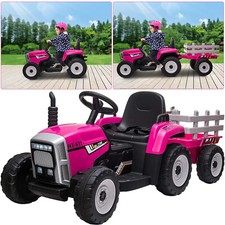 12V Kids Ride On Car Toy Tractor W/Trailer Powered Battery Vehicle Toy w/Music