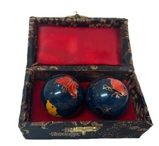 Vintage CHINESE BAODING Balls w/ Case Chime Therapy Meditation Stress Relief