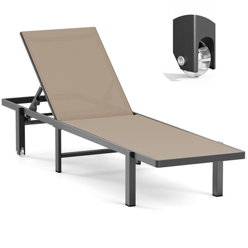 Aluminum Chaise Lounge Chair Outdoor with Wheels, Patio Lounge Chair with Adj...