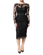 Dolce & Gabbana Black Lace Trim Cotton Sheath Midi Women's Dress