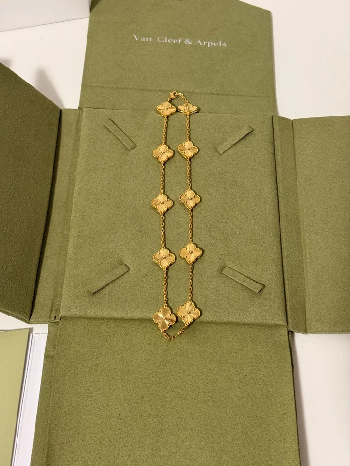 Authentic Van Cleef & Arpels 18k Yellow Gold 10 Laser Vintage Alhambra Necklace - Image 2 of 2