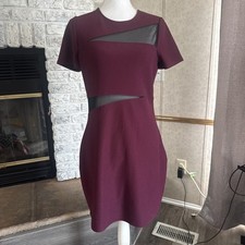 Express Women Mini Dress Burgundy Mesh Cutout Textured Size 12 EUC