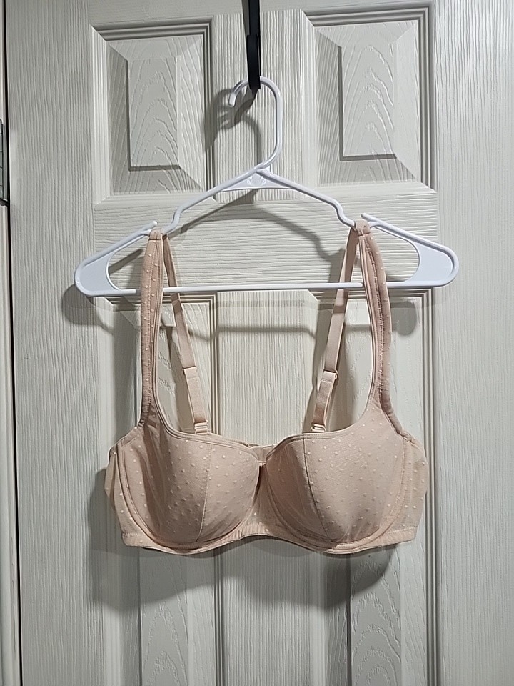 DOBREVA Bra 40C Beige Nude Sheer Mesh Underwire Polka Dot Unlined Demi