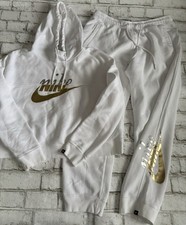 Nike women's tracksuit set in white with a metallic Gold Hoodie  Pants Set XL