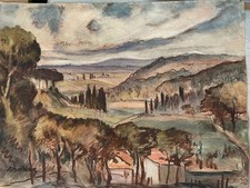 PAESAGGIO ITALIANO 1945/6 KAROL BADURA (1907-1983)  GRANDE GOUACHE AD ACQUARELLO