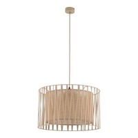 Pendelleuchte 3-Flammig Stoff Metall Sandfarben D:50 Cm E27 HäNgelampe Esstisch