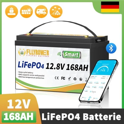 FLLYROWER 12V 168AH LiFePO4 Bluetooth Lithium Batterie BMS for Wohnmobile Solaranlage RV