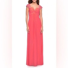 La Femme NWT Beaded Open Back Sparkly Sweet Heart Pink Full Length Gown - Size 4