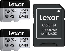 Silver plus 64GB 2-Pack Micro SD Card up to 205 Mb/S, Microsdxc UHS-I Memory Car