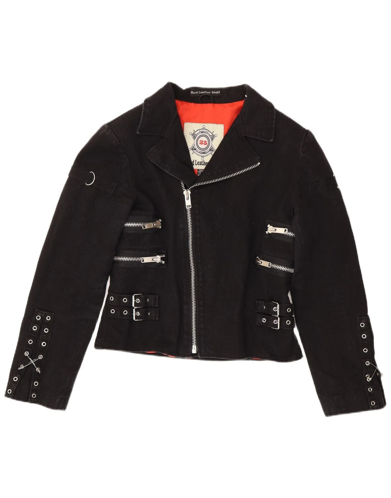 Hard Leather Stuff Womens Crop Biker Jacket UK 20 2XL Black Cotton AT12
