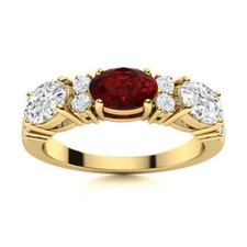 January Birth Garnet Gemstone Prong Three-Stone Elegant Ring 925 Silver