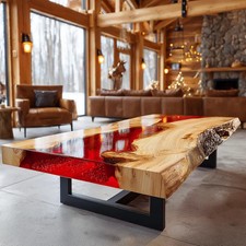 Tavolino da caffè in noce epossidico fatto a mano, legno bordo vivo