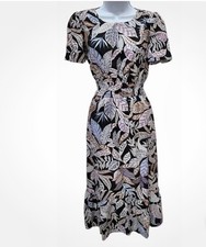 New Ann Taylor Factory Leaf Floral Dress SP Midi Elastic Waist Short Sleeve NWT