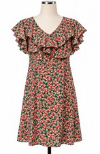 Molly Bracken Floral Dress Women’s Large Green Pink Ruffle NWT