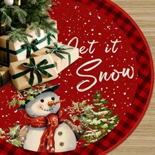 Christmas Tree Skirt 48 Inch Red Rustic Snowman Xmas Tree Skirts Mat with Sno...