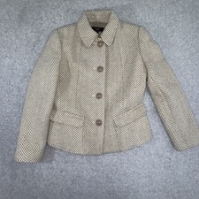 Talbots Blazer Womens 6 Petite Beige Tan Herringbone Chevron Wool Blend 4 Button
