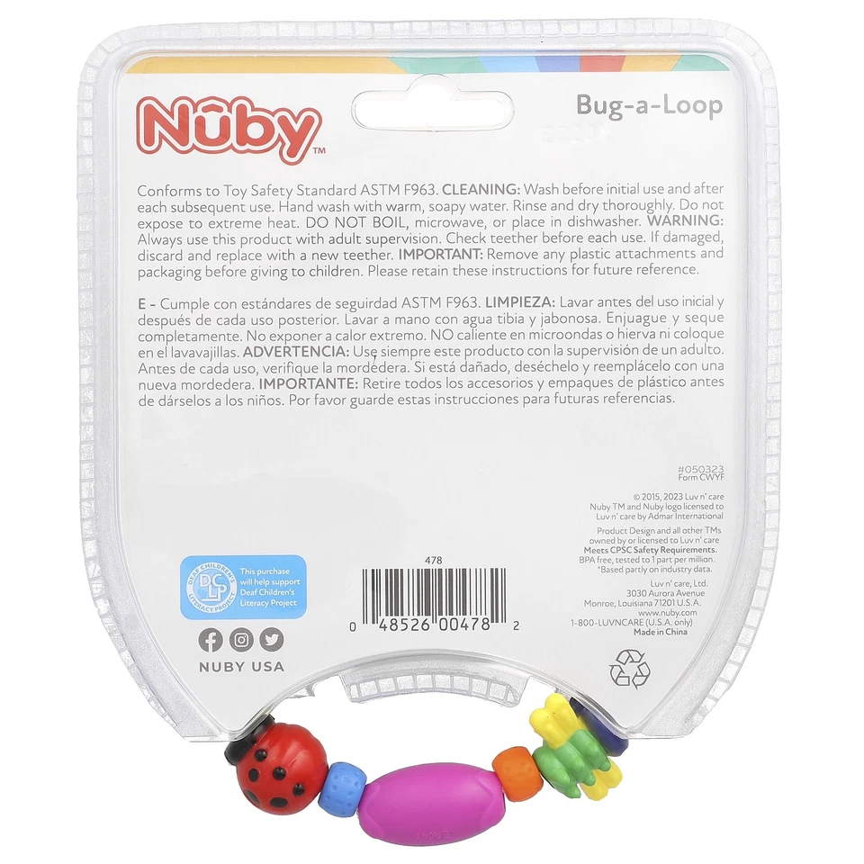 Mordedor calmante Nuby Bug-a-Loop 3 meses 1 mordedor calmante sin BPA Foto 2 de 3