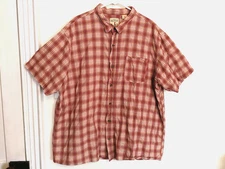 Red Head Mens Shirt 3XL Red Orange White Plaid Button Up Pockets Short Sleeve
