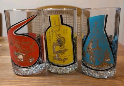 Vintage Roerig Pfizer Pharmaceutical Promo Glasses Set of 3 MCM 1960s