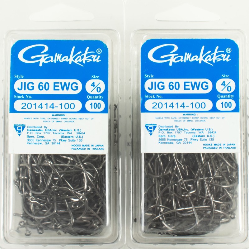 (LOT OF 2) GAMAKATSU 60 DEGREE EWG JIG HOOK 4/0 #201414-100 NS BLACK BN3110