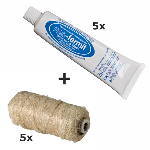 Aktionspaket 5x Neo-Fermit Dichtmittel je 90g mit 5x Hanfrollen je 80g