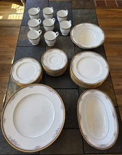 42 Piece Noritake Ontario 3763 Fine China 8 Place Settings 2 Bowls 24 K Gold Rim