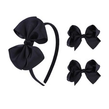 1 Set Bow Headband  2 PCS 4 Inch Hair Bows Set Black School Accessories