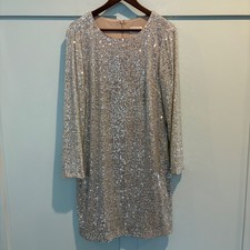 Eliza J Champagne Silver Sequin Cocktail Dress Long Sleeve Size 14 Bodycon
