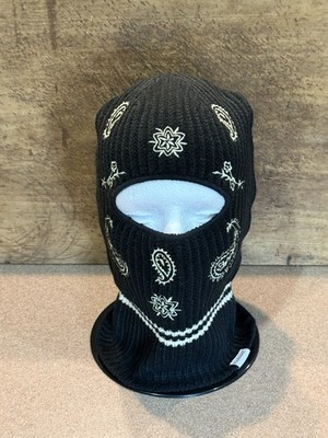 ProFound Found Paisley Knit Hood Adult Ski Mask Balaclava Black / Cream Beanie