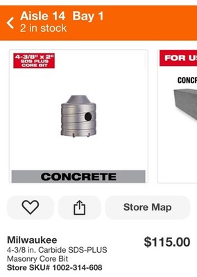 NOS Milwaukee 48-20-5255 1 Piece Masonry SDS Plus Core Bit CONCRETE NEVER USED