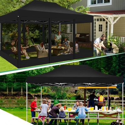 Faltpavillon 3x4,5 Wasserdicht Pop Up Partyzelt Faltbar mit 4  Mesh-Seitenwänden