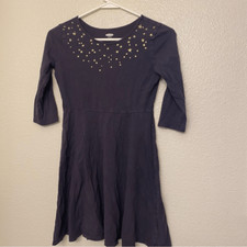 Old Navy Fit flare 3/4 long Sleeve basic Dress purple stars 100 cotton L 10-12