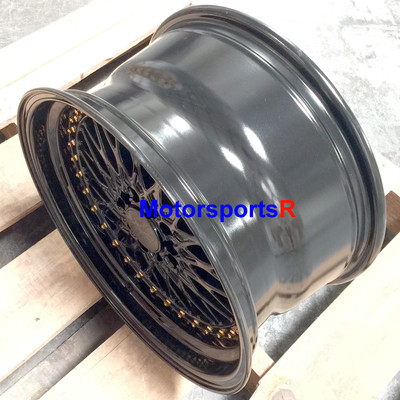 XXR 536 Wheels 17 x 9 +25 Black Gold Rivets Rims 5x100 Stance 13