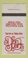 Matchbook Cover - Don Juan's Mexican Food Chicago IL 30 Strike
