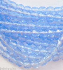50 Sapphire BLUE Beads Czech Glass Round Faceted Fire Polished Transparent NEW