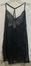 Ambrielle Sheer Black Lace Floral Babydoll Chemise Lingerie Nightie Sz Med EUC