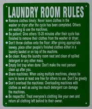 Laundry Room Rules Sign Green, Rust Free Aluminium 10X12 -REF24-1027