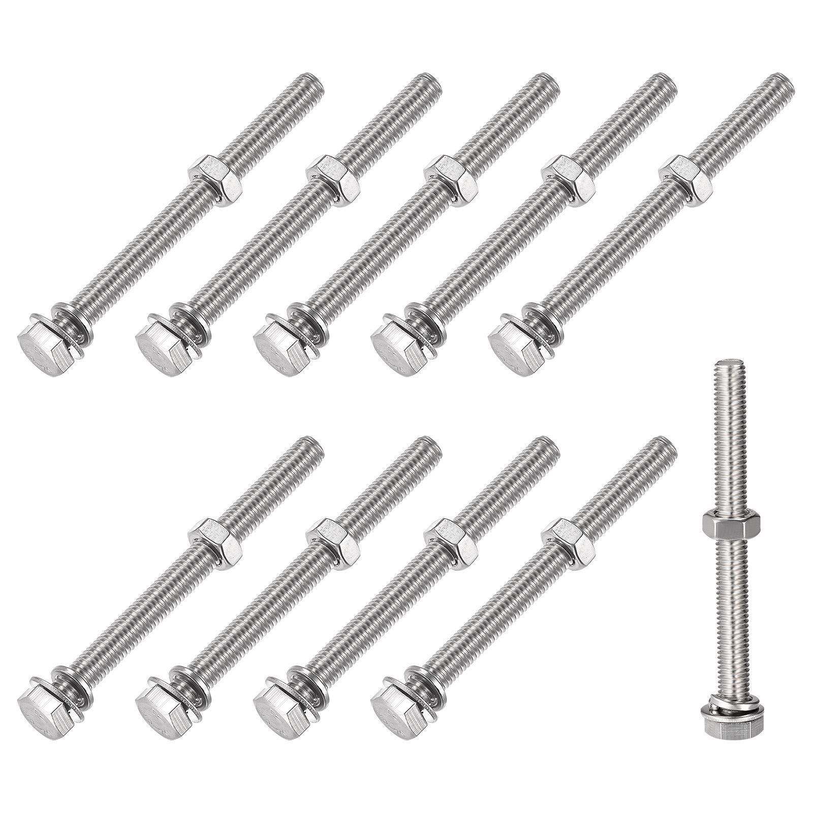 Hex Head Screws Bolts, Nuts, Flat & Lock Washers Kits (M8x80mm) 10Sets