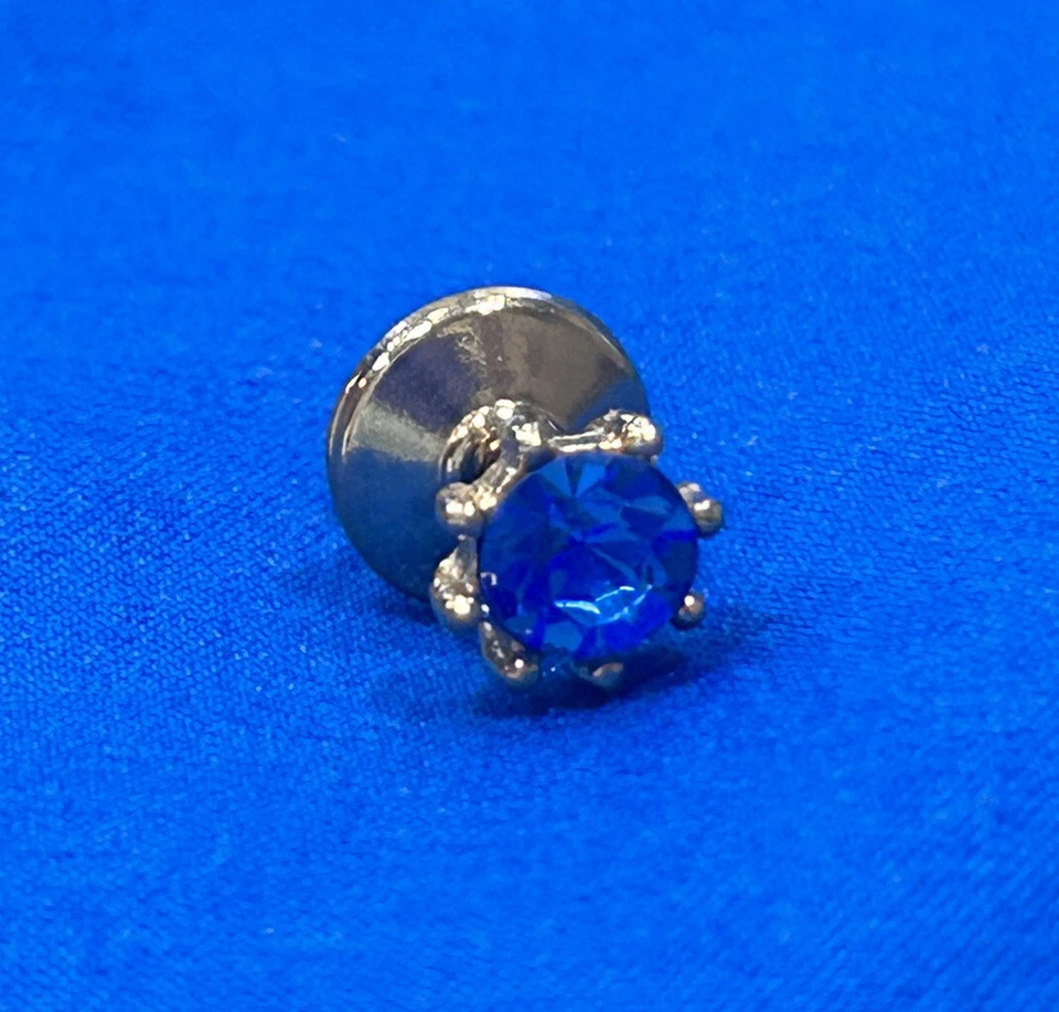 Pin de corbata de oro amarillo de 10 k probado con ácido cristal piedra azul Foto 2 de 4