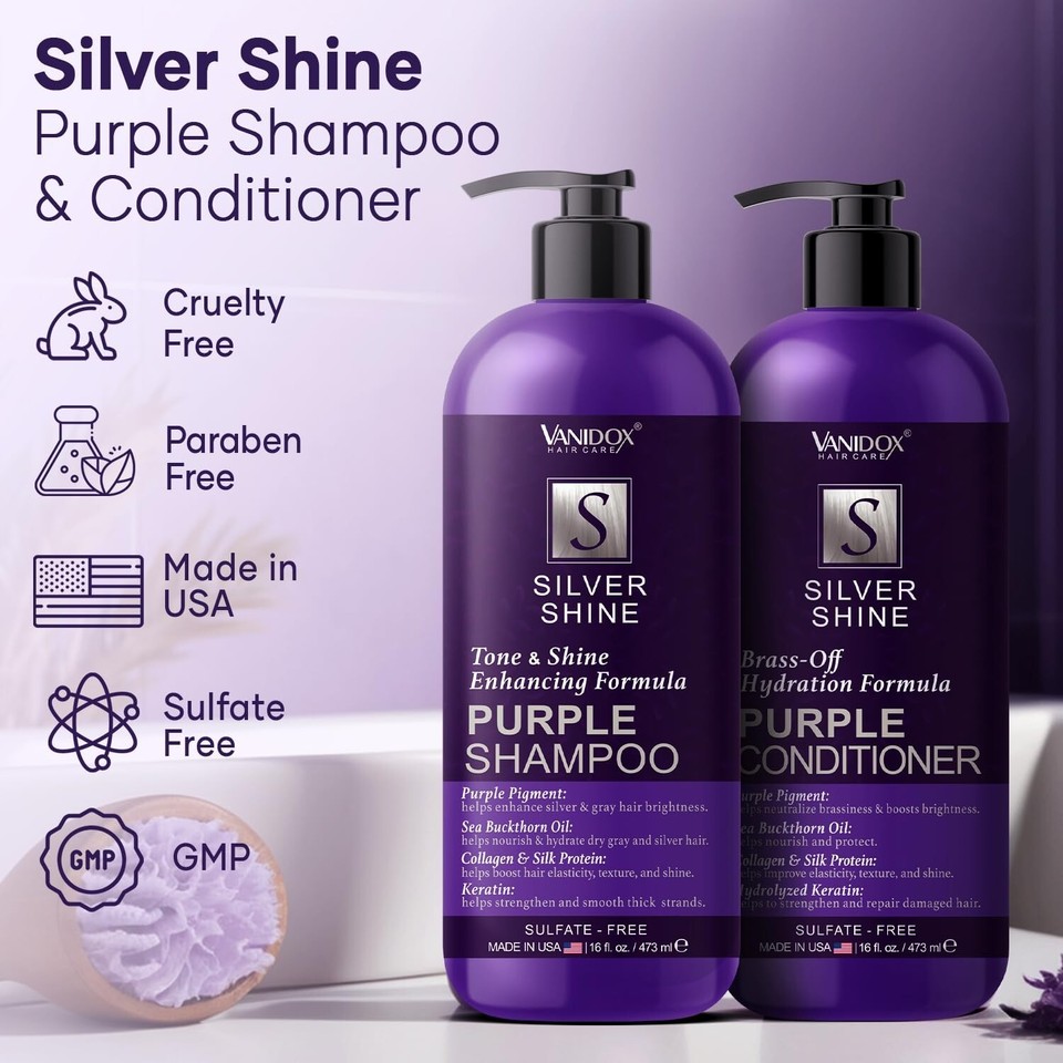 Sulfate Free Purple Shampoo and Conditioner Gray Hair for Women | 16 fl ...