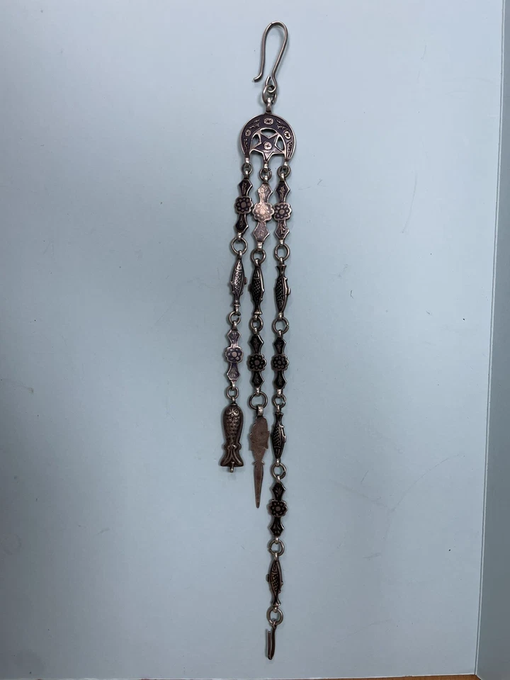 Antiguo Collar Colgante Pez Amuleto Plata Niello Otomano Dije Vintage 70g R Foto 3 de 4