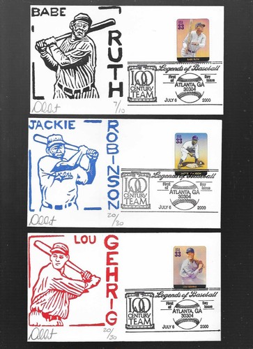 US FDC FIRST DAY COVERS LEGENDS OF BASEBALL 2000 LOT OF 19 HAND PAINTED CURTIS