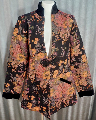 Vintage Soft Surroundings Westbury Garden Jacket Jaccard Floral Asian Style SZ.L
