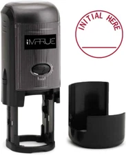 Initial HERE Round Self-Inking Stock Rubber Stamp (3/4" Diameter) - Red Ink