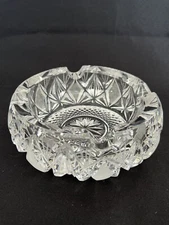 Vintage Lead Crystal Ashtray Cut Clear Glass Cigar/Cigarette 6” Wide Heavy
