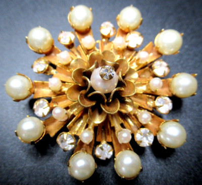 MIRIAM HASKELL Faux Pearl Starburst Vintage Pin Brooch
