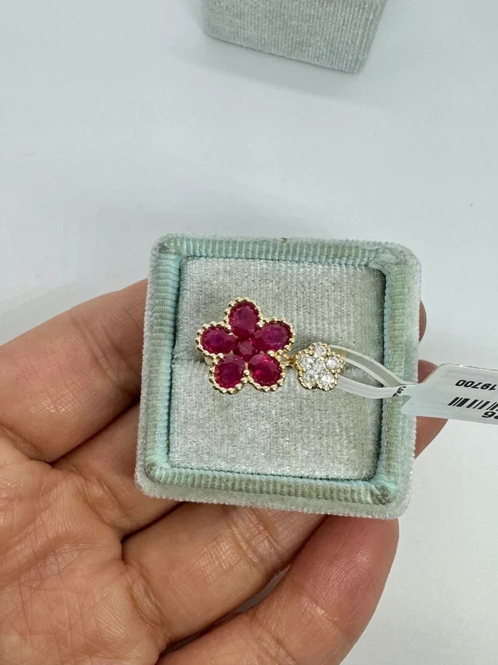 1Ct Pear Cut Lab-Created Red Ruby Flower Engagement Ring 14K Yellow Gold Plated - Image 3 of 4